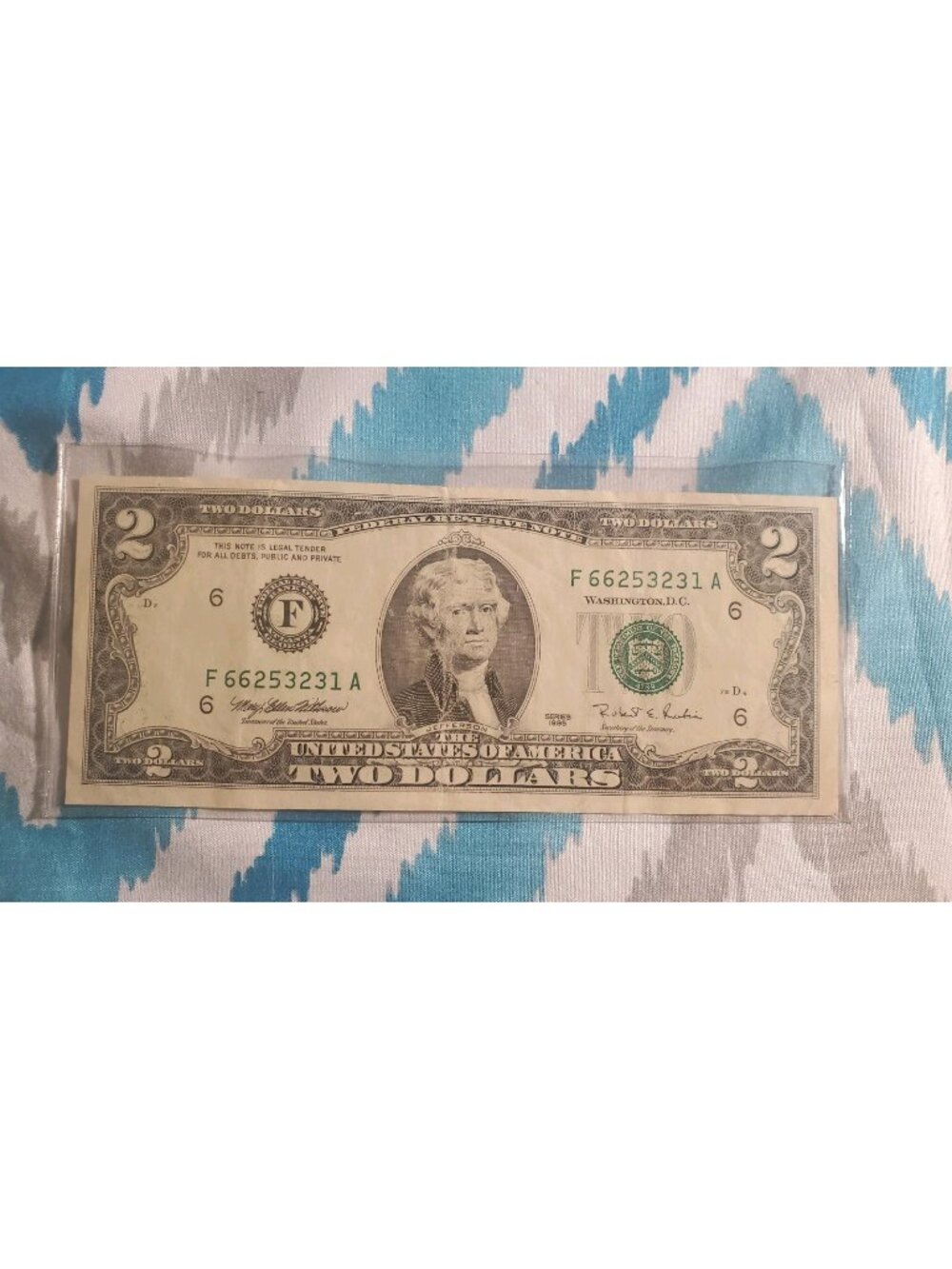 1995  Vintage $2 Dollar Bill Circulated